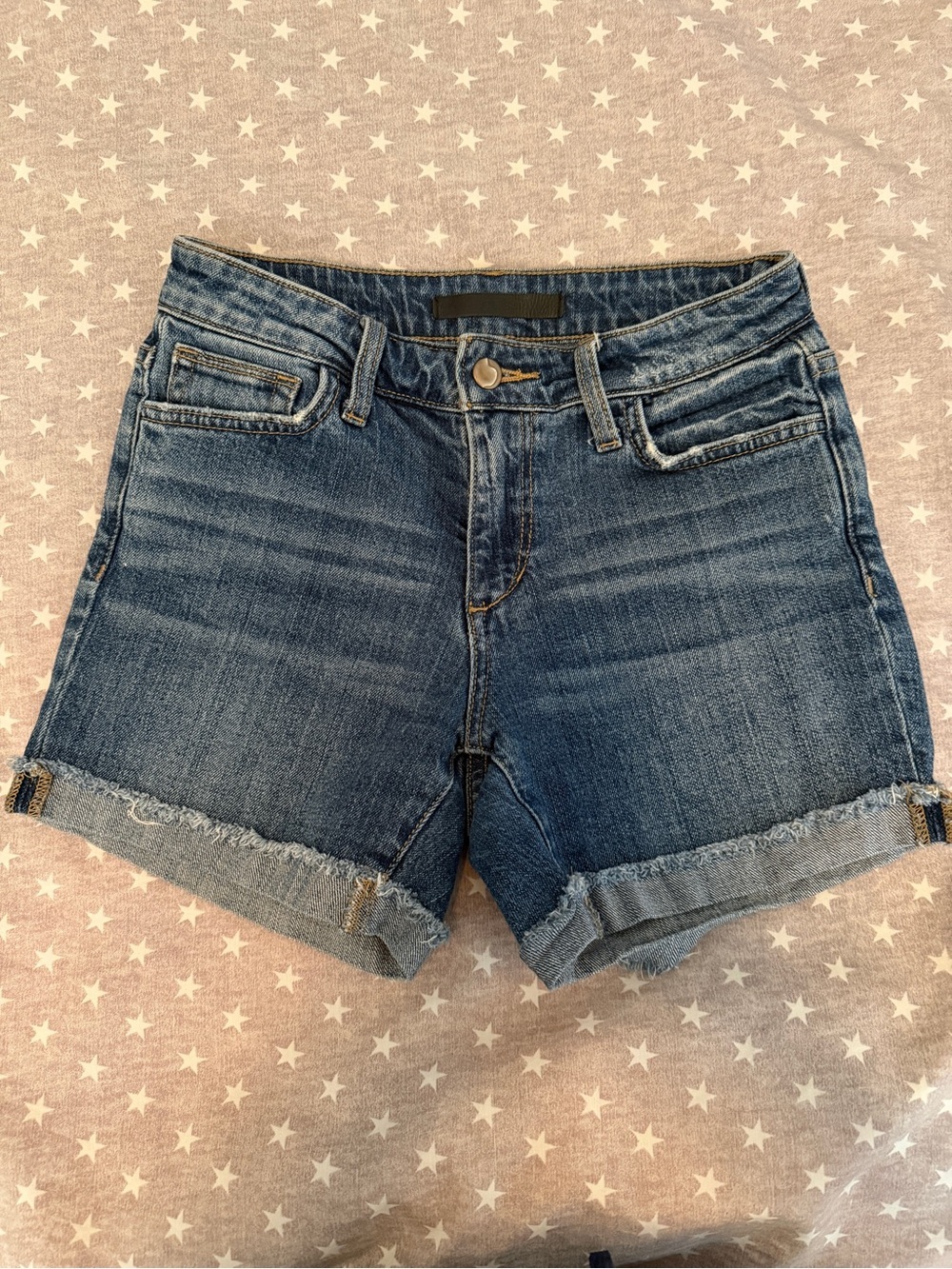 Joe’s cuffed denim shorts with frayed hem size 25